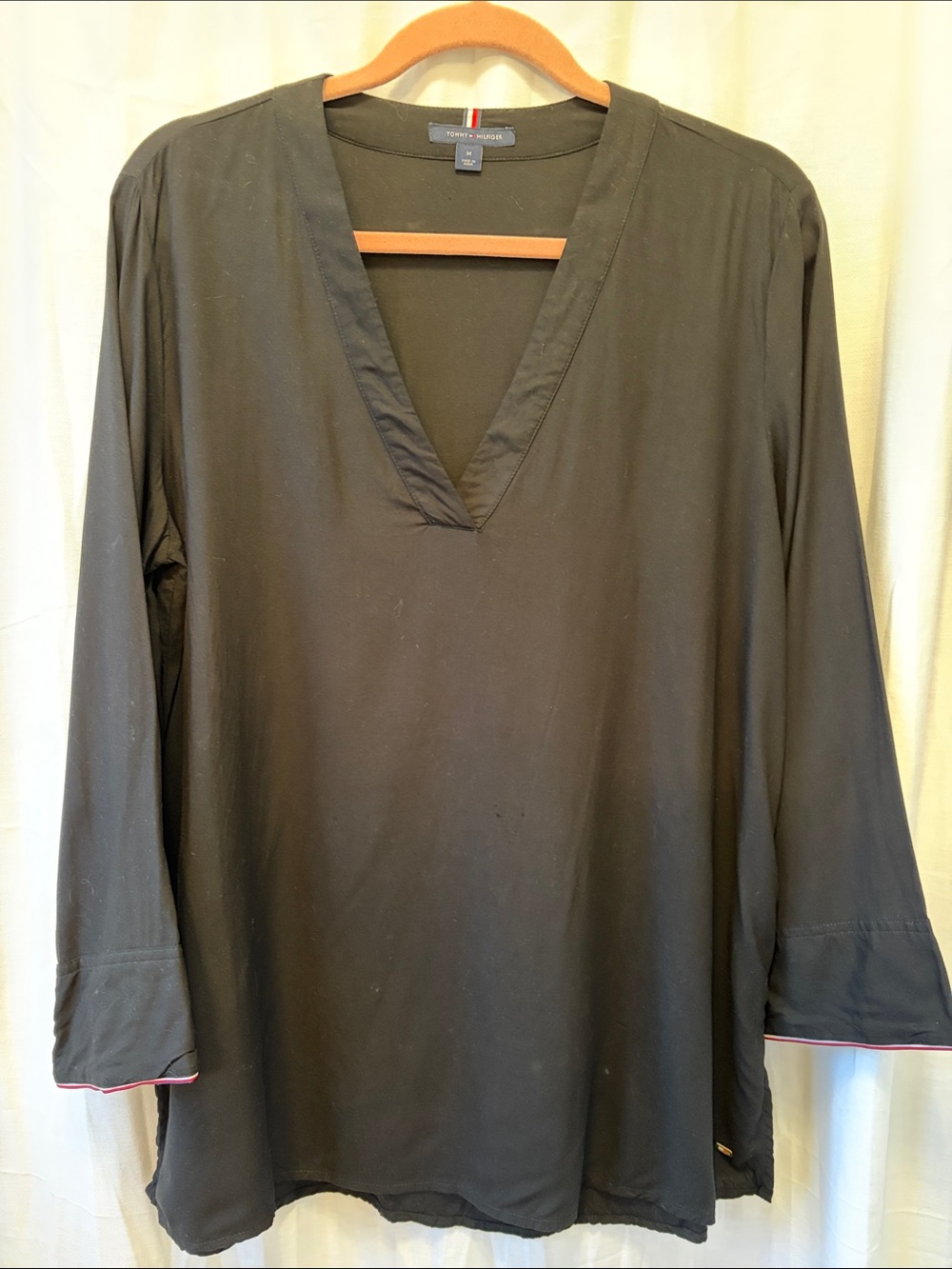 Tommy Hilfiger Black V-Neck Tunic with Red Trim Detail